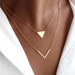 Elegant Gold Layered Necklace Set Women’s Triangel